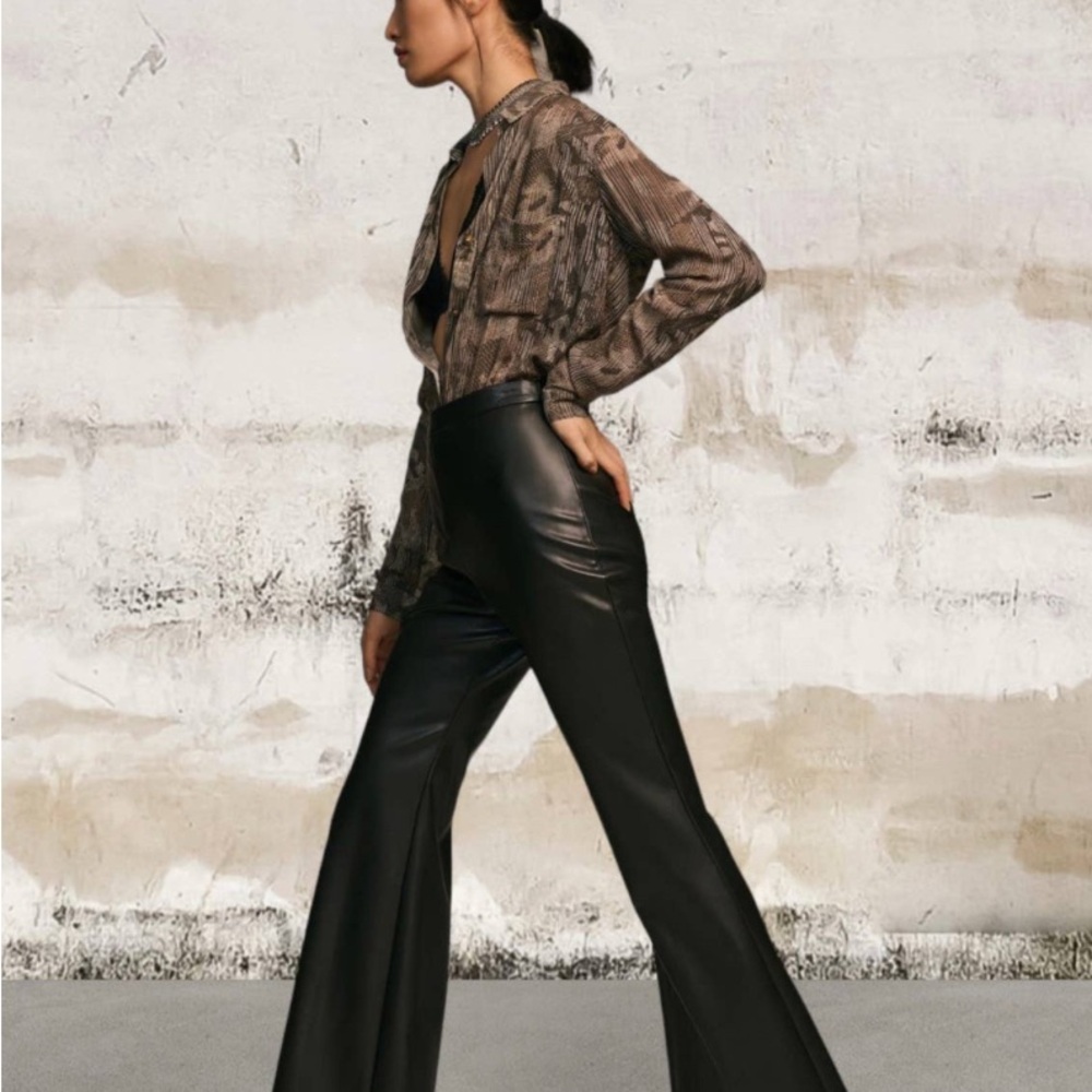 Anthropologie Hutch faux leather Black Flared Women's Pants